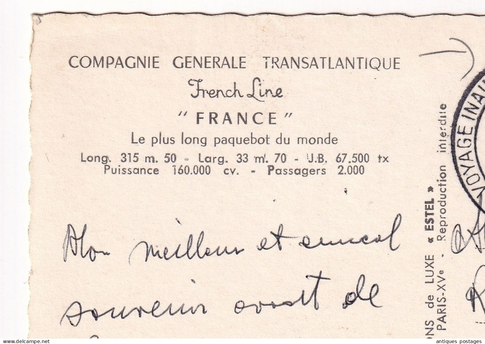 Paquebot France 3 Février 1962 Paris Voyage Inaugural Compagnie Générale Transatlantique  Le Havre New York French Line - Covers & Documents