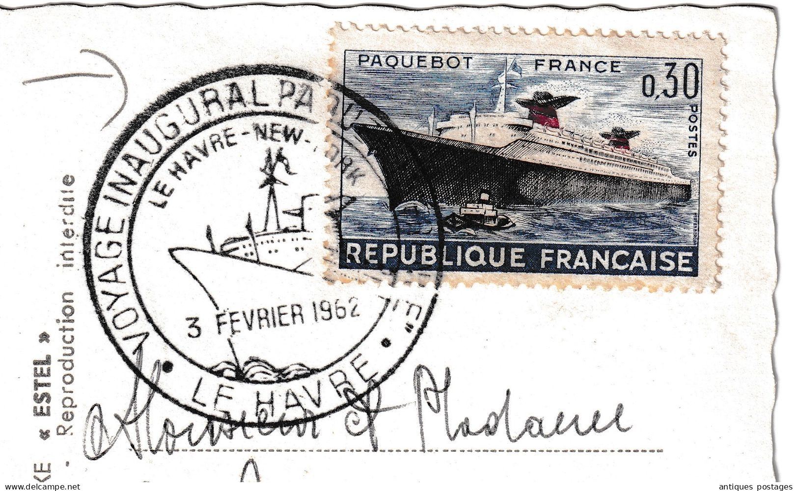Paquebot France 3 Février 1962 Paris Voyage Inaugural Compagnie Générale Transatlantique  Le Havre New York French Line - Briefe U. Dokumente