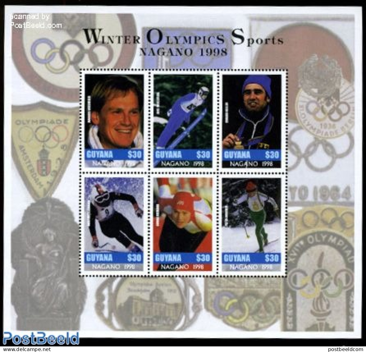 Guyana 1997 Olympic Winter Games 6v M/s, Mint NH, Sport - Olympic Winter Games - Skiing - Skiing