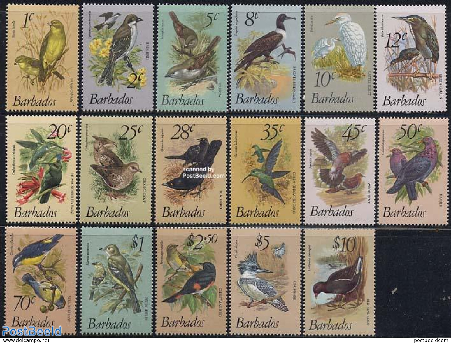Barbados 1979 Definitives, Birds 17v, Mint NH, Nature - Birds - Kingfishers - Pigeons - Hummingbirds - Barbades (1966-...)