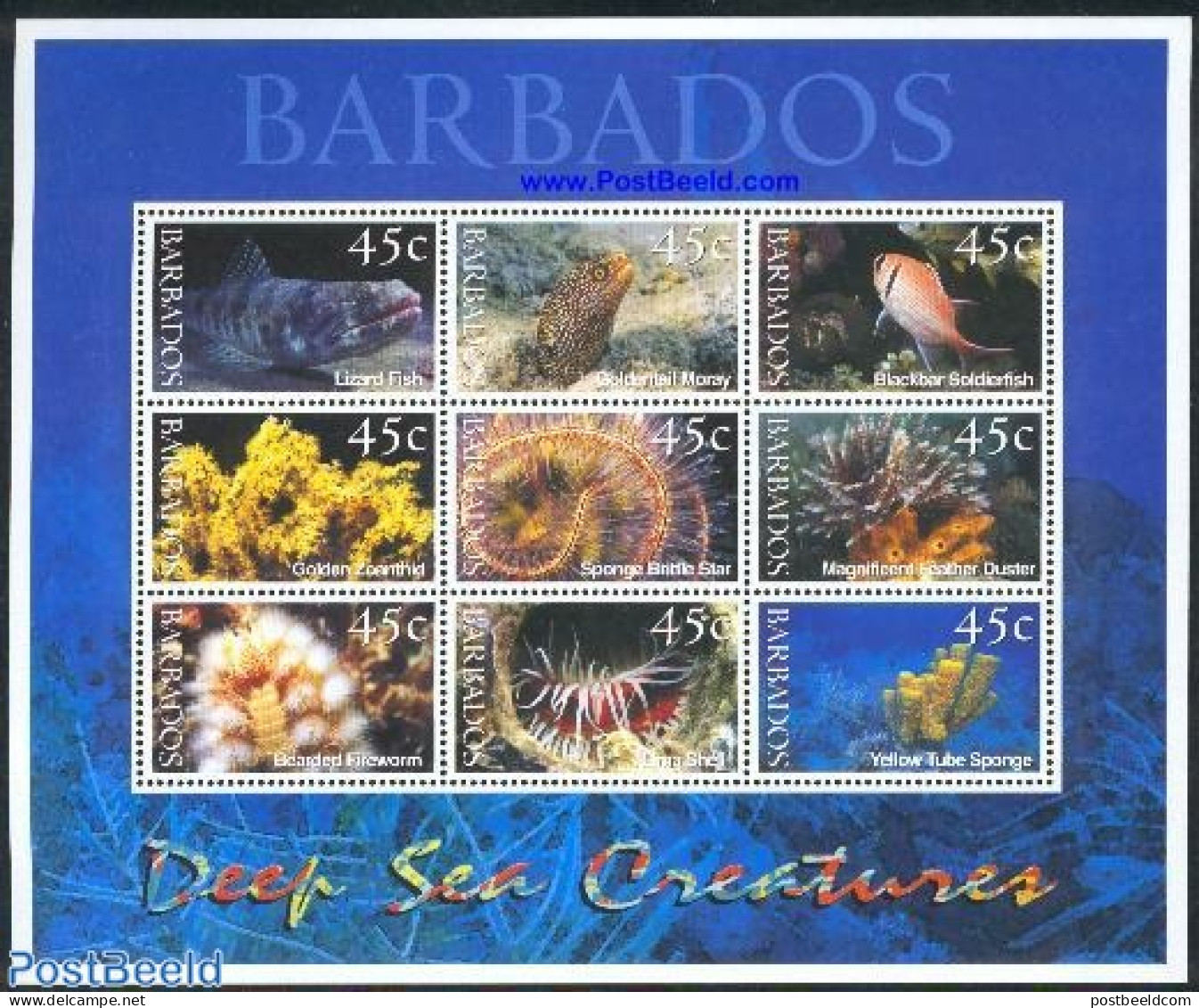 Barbados 2001 Deep Sea 9v M/s, Mint NH, Nature - Fish - Fishes