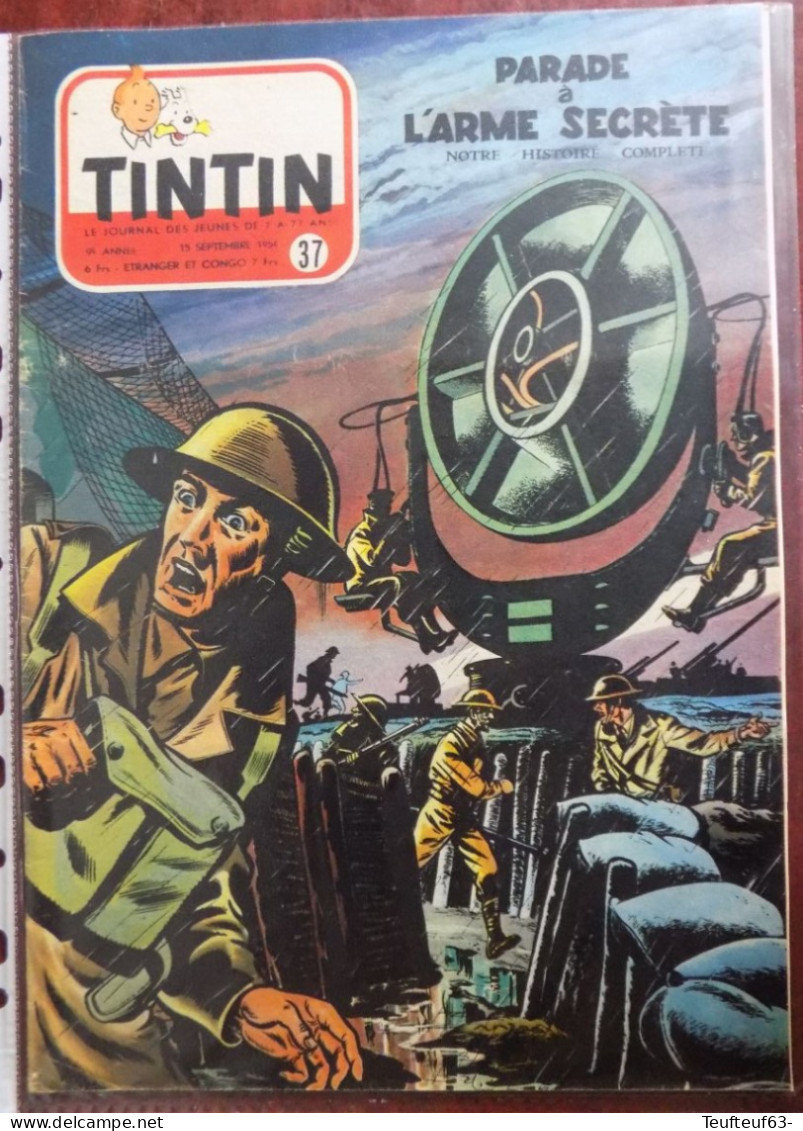 Tintin N° 37-1954 - Récit Complet Par Weinberg - Avec Page Volante Supplément - Tintin