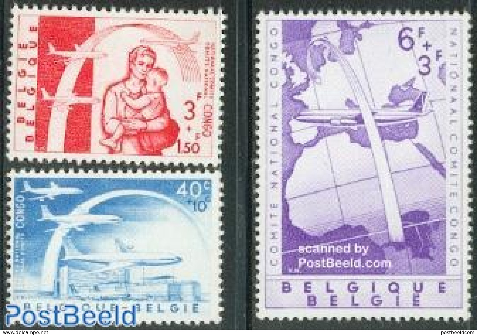 Belgium 1960 Congo 3v, Mint NH, Transport - Aircraft & Aviation - Unused Stamps