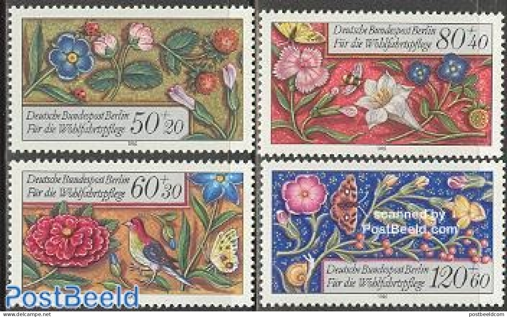 Germany, Berlin 1985 Decorative Flowers 4v, Mint NH, Nature - Birds - Butterflies - Flowers & Plants - Insects - Ongebruikt