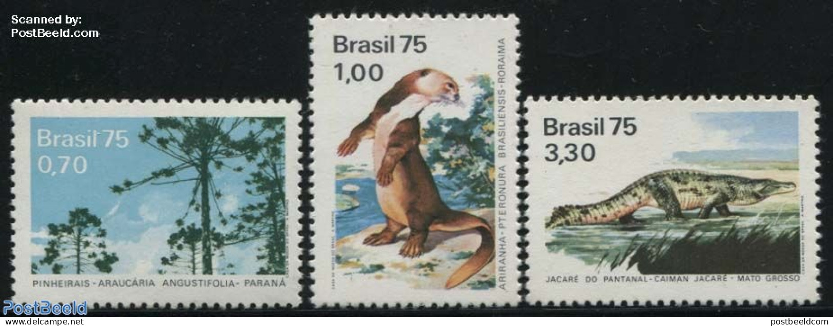 Brazil 1975 Nature Conservation 3v, Mint NH, Nature - Animals (others & Mixed) - Reptiles - Trees & Forests - Neufs