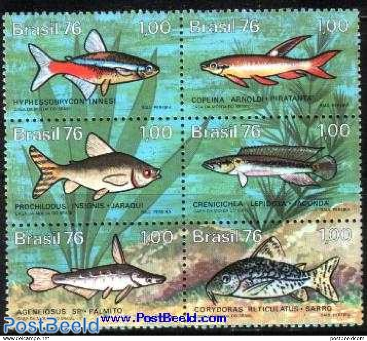 Brazil 1976 Fish 6v [++], Mint NH, Nature - Fish - Neufs