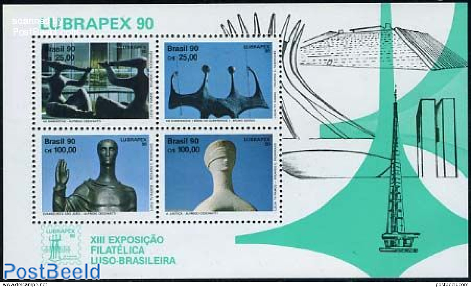 Brazil 1990 Lubrapex S/s, Mint NH, Art - Sculpture - Ungebraucht
