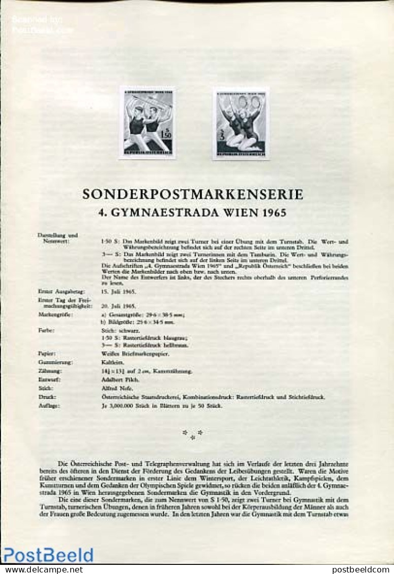 Austria 1965 GYMNASTREADA 2 BLACKPRINT, Mint NH, Sport - Gymnastics - Sport (other And Mixed) - Unused Stamps