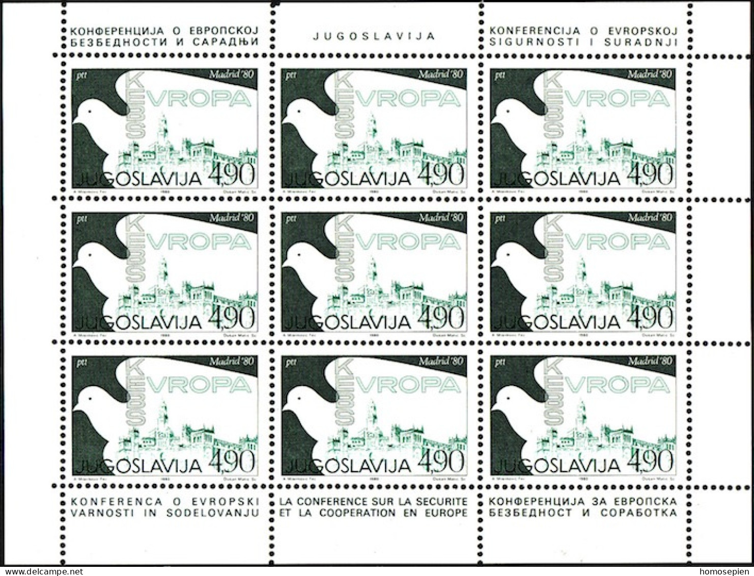 Yougoslavie - Jugoslawien - Yugoslavia   Bloc Feuillet 1980 Y&T N°F1742 à F1743 - Michel N°KB1857 à KB1858 *** - EUROPA - Blocs-feuillets