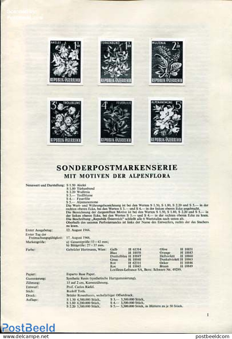 Austria 1966 ALPENFLORA 6V  BLACKPRINT, Mint NH, Nature - Flowers & Plants - Unused Stamps