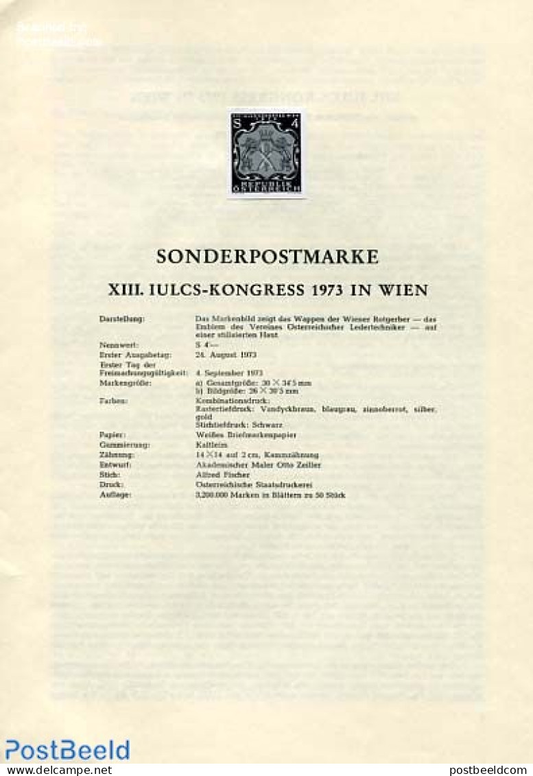 Austria 1973 IULCS CONGRESS BLACKPRINT, Mint NH, History - Coat Of Arms - Neufs