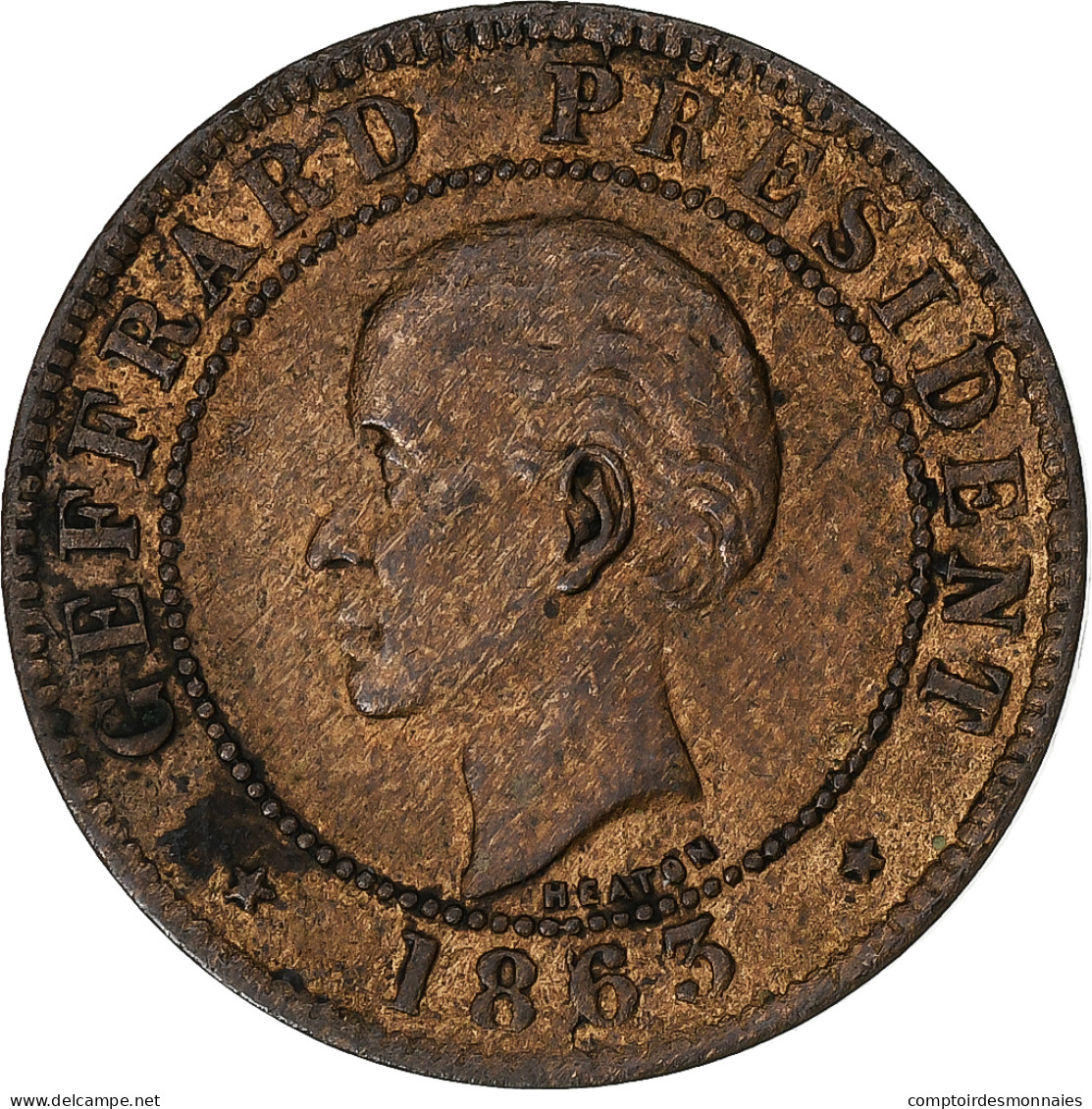 Haïti, Geffrard, 10 Centimes, 1863, Heaton, Cuivre, TTB, KM:40 - Haiti