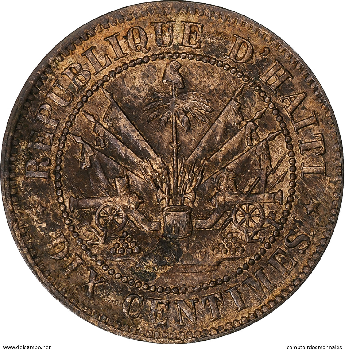 Haïti, Geffrard, 10 Centimes, 1863, Heaton, Cuivre, TTB, KM:40 - Haïti