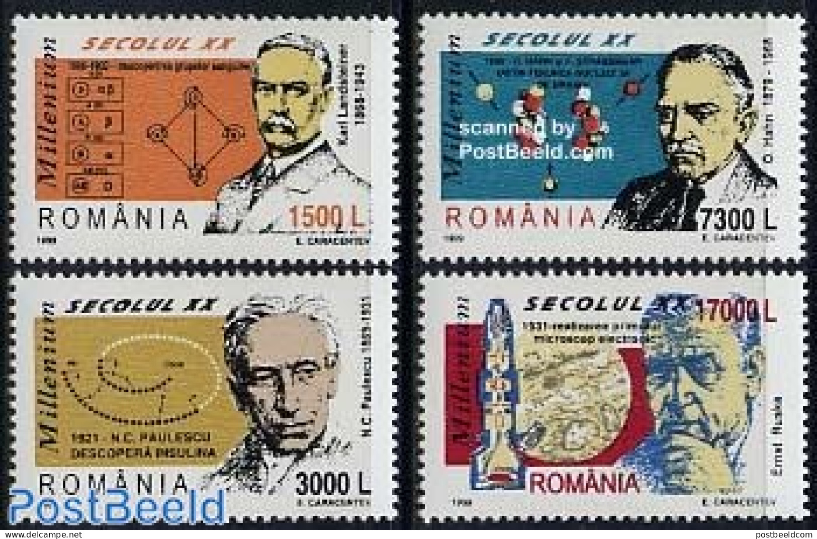 Romania 1999 20th Century 4v, Mint NH, Health - Science - Health - Atom Use & Models - Inventors - Unused Stamps