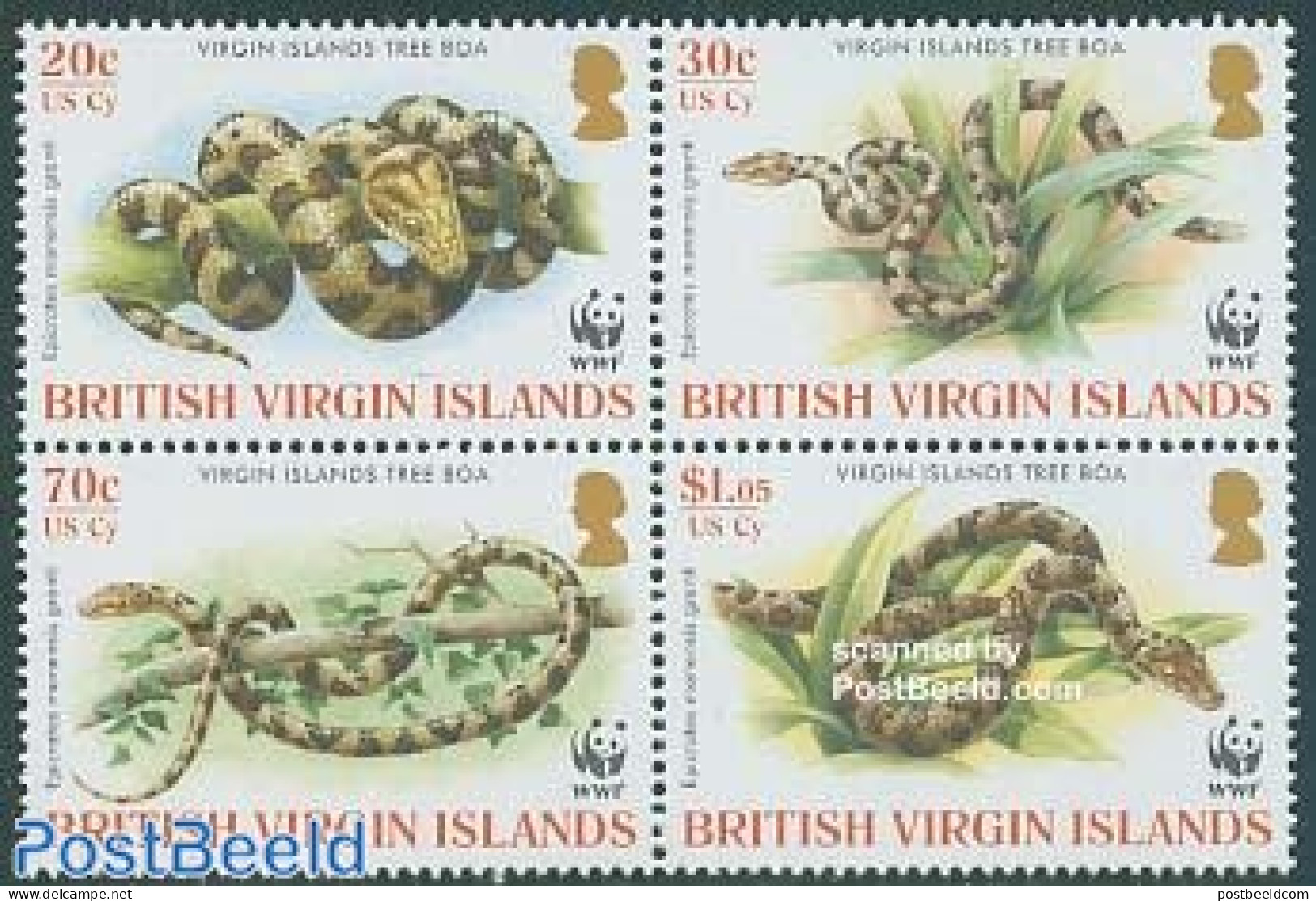 Virgin Islands 2005 WWF, Snakes 4v [+], Mint NH, Nature - Reptiles - Snakes - World Wildlife Fund (WWF) - British Virgin Islands