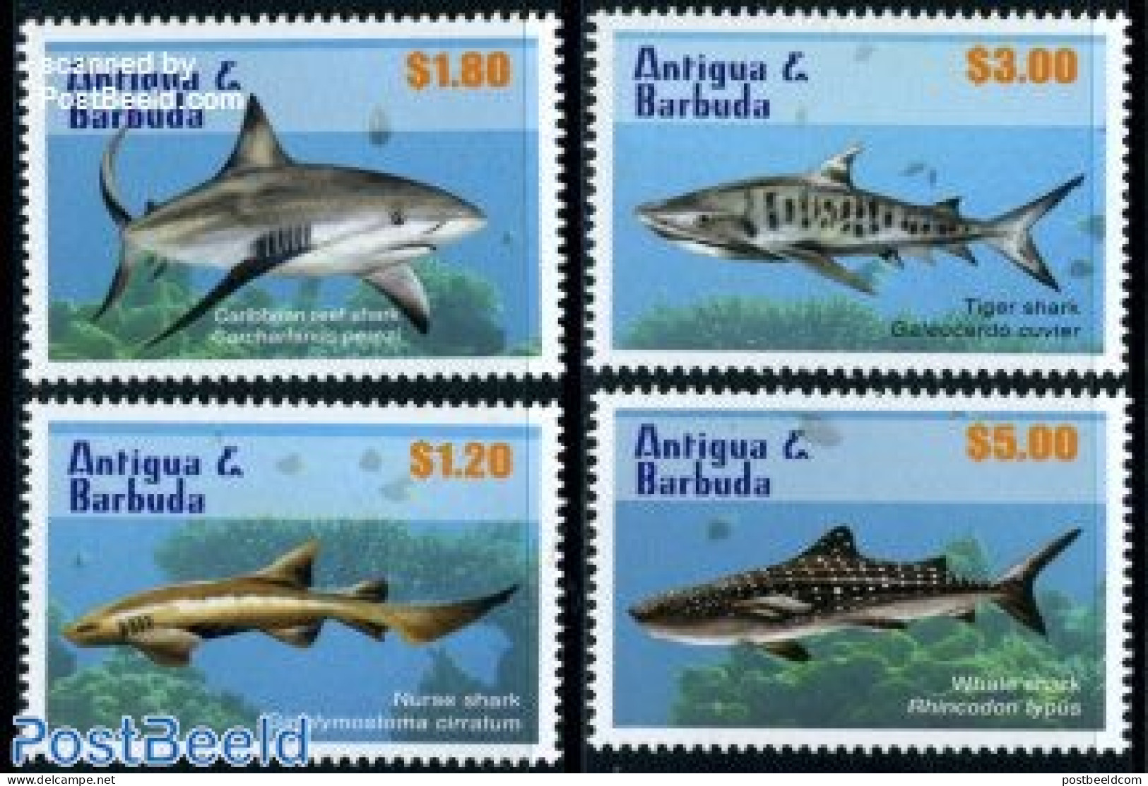 Antigua & Barbuda 2010 Sharks 4v, Mint NH, Nature - Fish - Sharks - Vissen