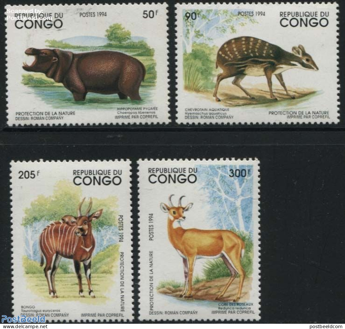 Congo Republic 1994 Endangered Animals 4v, Mint NH, Nature - Animals (others & Mixed) - Hippopotamus - Sonstige & Ohne Zuordnung