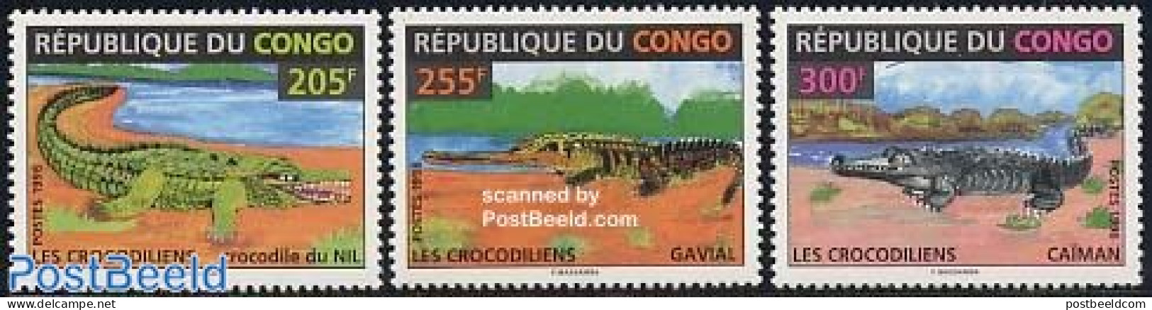 Congo Republic 1996 Crocodiles 3v, Mint NH, Nature - Crocodiles - Reptiles - Autres & Non Classés