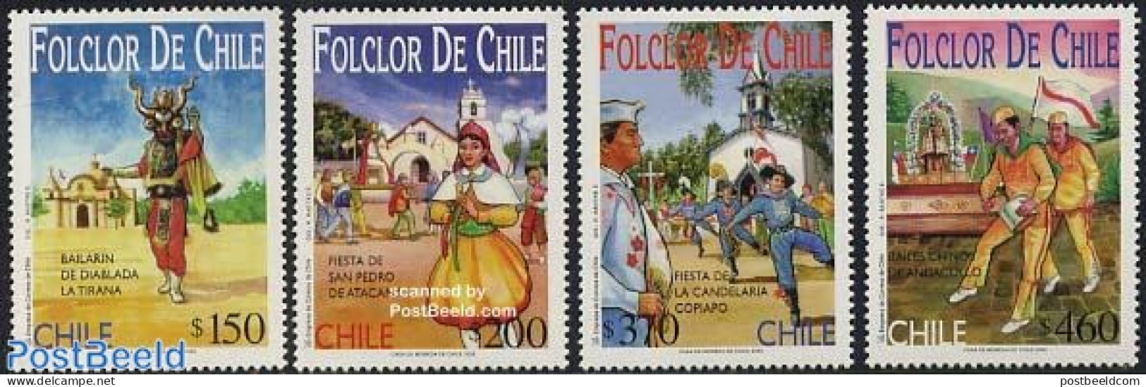 Chile 2000 Folklore 4v, Mint NH, Performance Art - Various - Dance & Ballet - Folklore - Danse