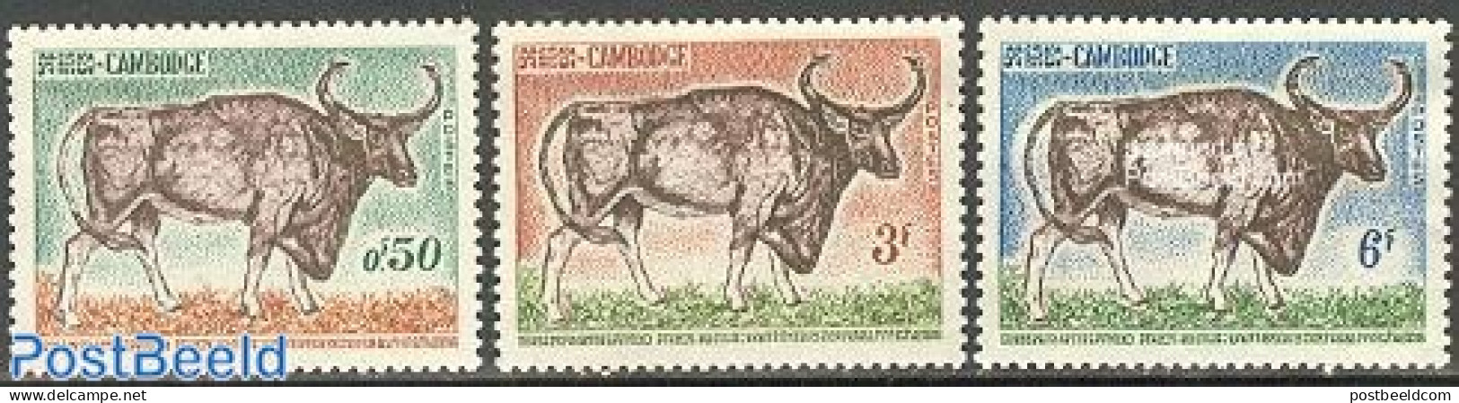Cambodia 1964 Animals 3v, Mint NH, Nature - Animals (others & Mixed) - Cattle - Kambodscha