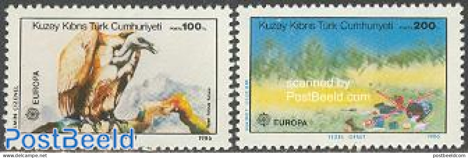 Turkish Cyprus 1986 Europa 2v, Mint NH, History - Nature - Europa (cept) - Birds Of Prey - Environment - Environment & Climate Protection
