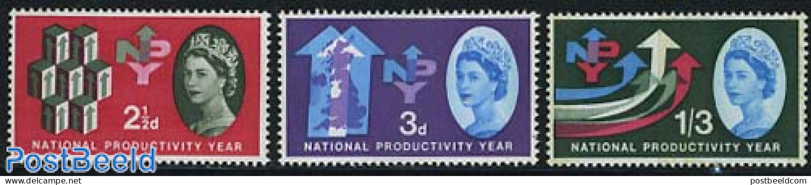 Great Britain 1962 Productivity 3v Phosphor, Unused (hinged), Science - Various - Statistics - Maps - Unused Stamps