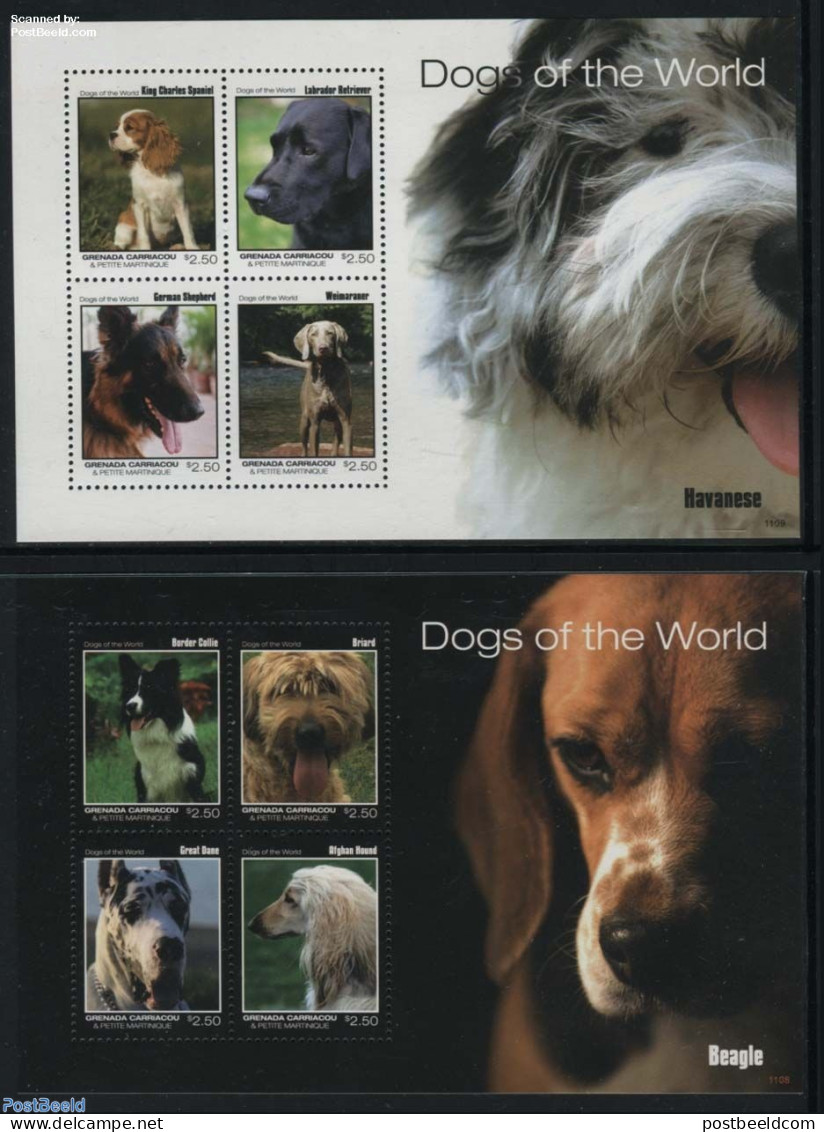 Grenada Grenadines 2011 Carriacou, Dogs 8v (2 M/s), Mint NH, Nature - Dogs - Grenade (1974-...)