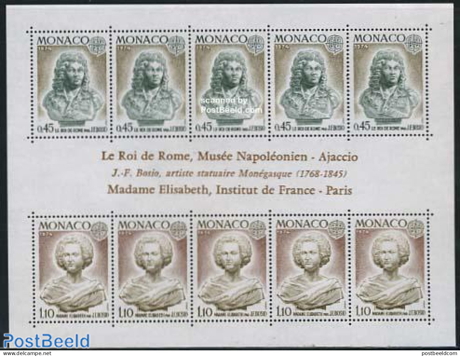 Monaco 1974 Europa S/s, Mint NH, History - Europa (cept) - Kings & Queens (Royalty) - Art - Sculpture - Neufs