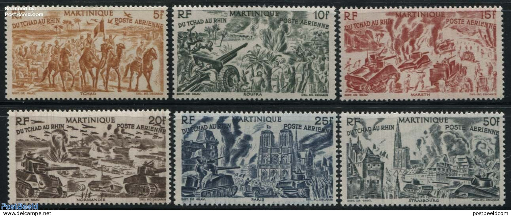 Martinique 1946 From Chad To Rhine 6v, Mint NH, History - Nature - Religion - Transport - Militarism - World War II - .. - Militaria