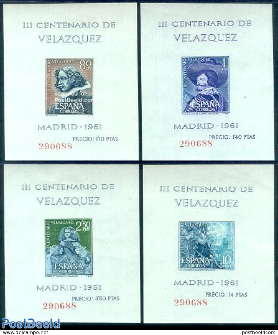 Spain 1961 Velazquez 4 S/s, Mint NH, Various - Textiles - Art - Paintings - Unused Stamps