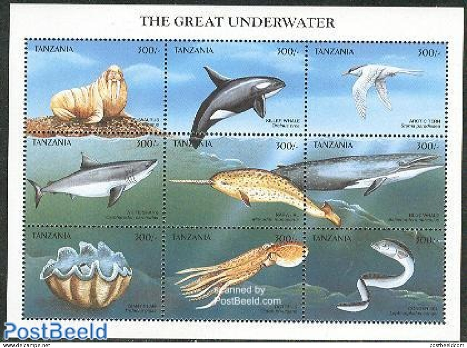 Tanzania 1999 Marine Life 9v M/s, Walrus, Mint NH, Nature - Fish - Sea Mammals - Sharks - Fishes