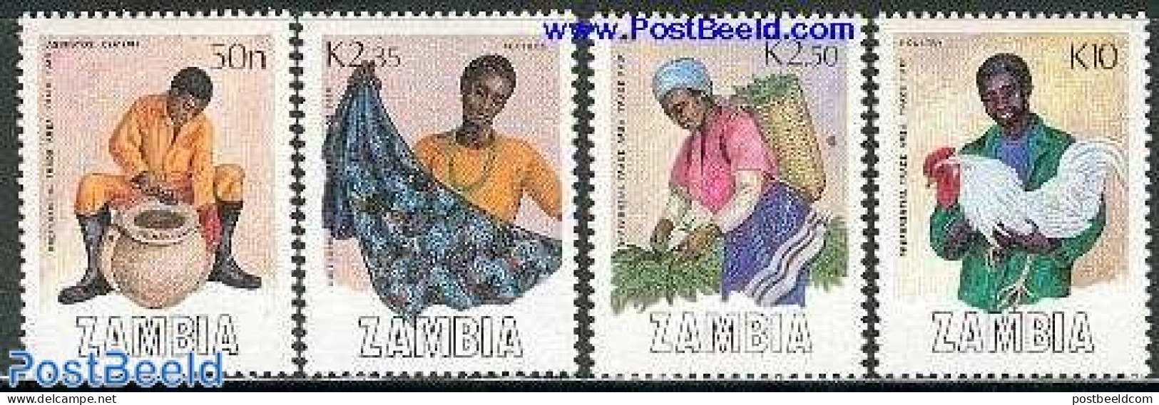 Zambia 1988 Trade Fair 4v, Mint NH, Nature - Various - Birds - Poultry - Export & Trade - Textiles - Fabrieken En Industrieën