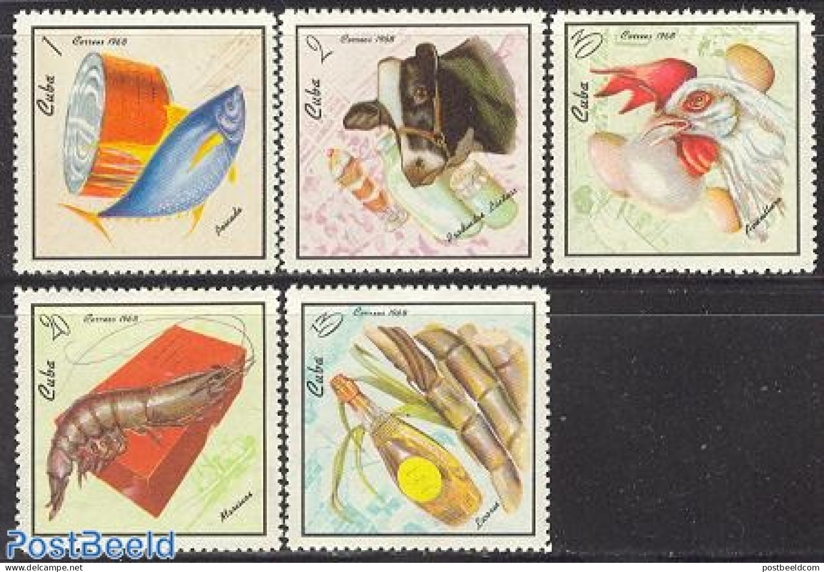 Cuba 1968 Food Industry 5v, Mint NH, Health - Nature - Food & Drink - Birds - Cattle - Fish - Poultry - Neufs