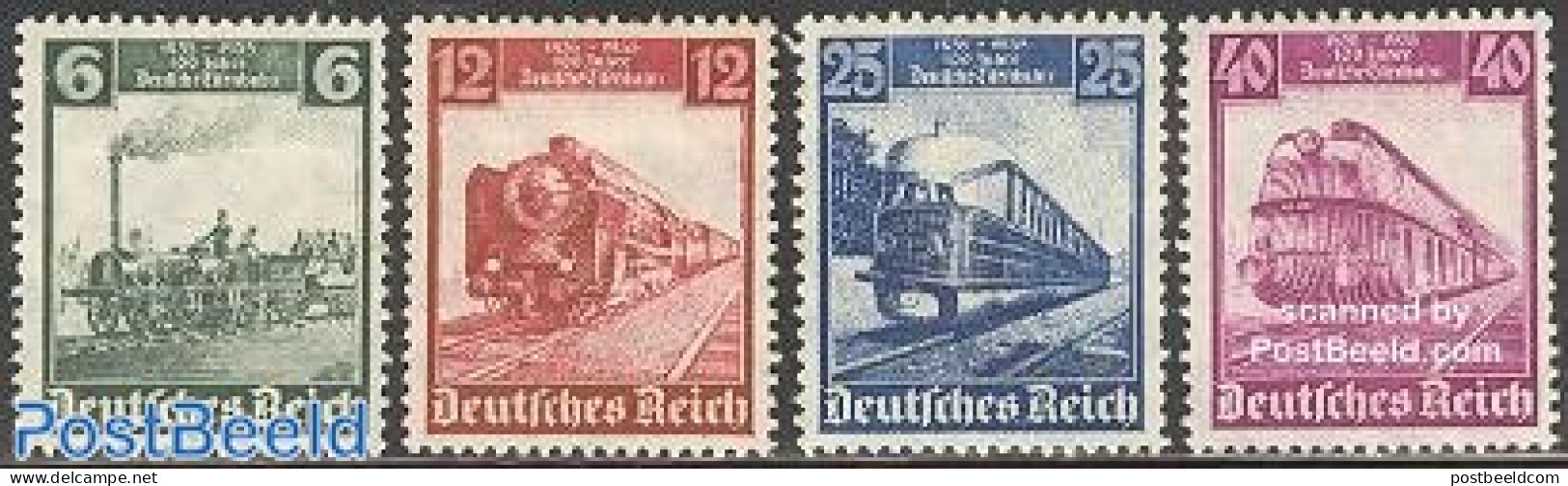Germany, Empire 1935 Railways Centenary 4v, Mint NH, Transport - Railways - Neufs