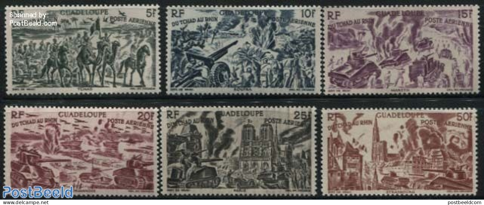 Guadeloupe 1946 From Chad To Rhine 6v, Mint NH, History - Nature - Religion - Transport - Militarism - World War II - .. - Neufs