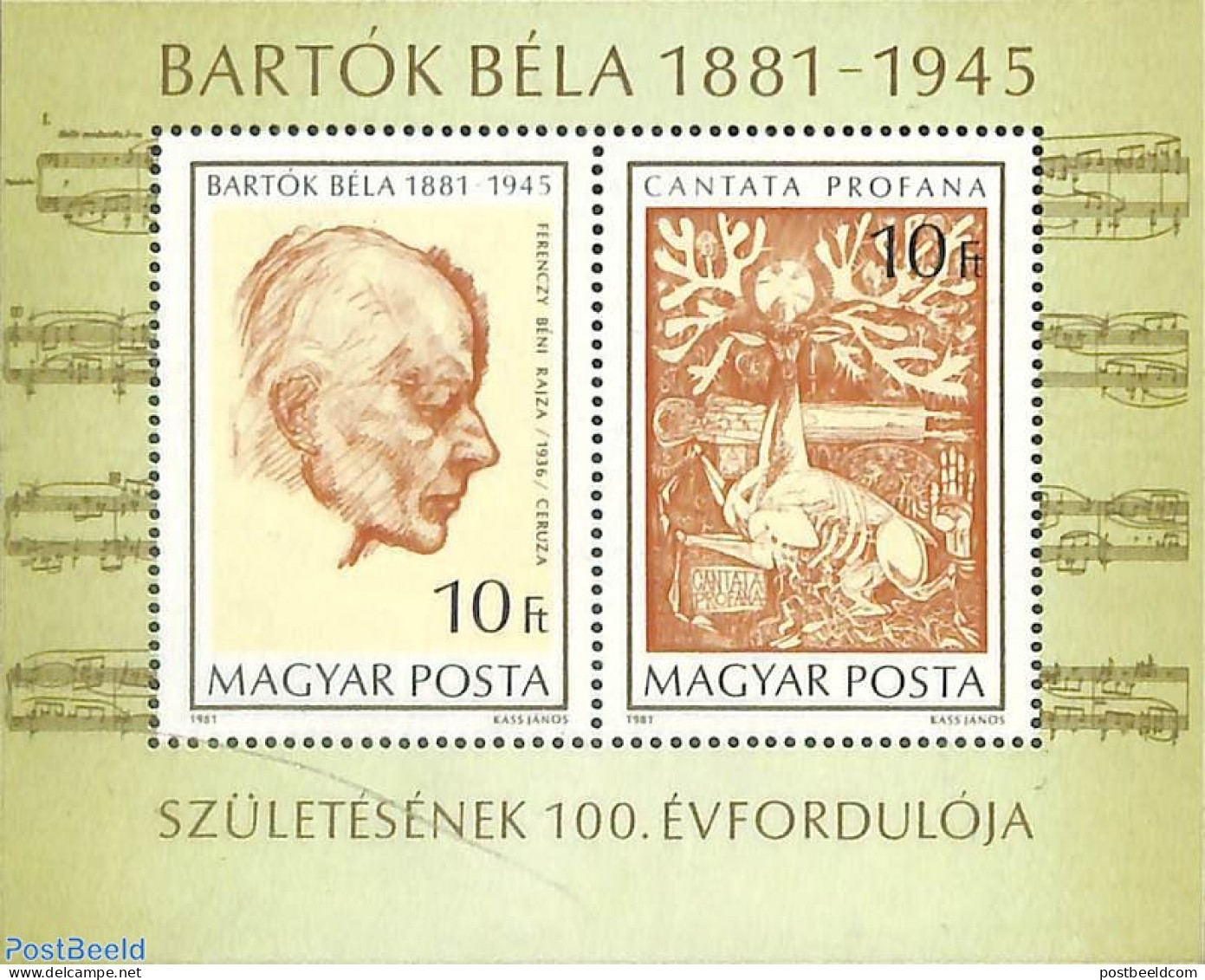 Hungary 1981 Bela Bartok S/s, Mint NH, Nature - Performance Art - Animals (others & Mixed) - Music - Unused Stamps