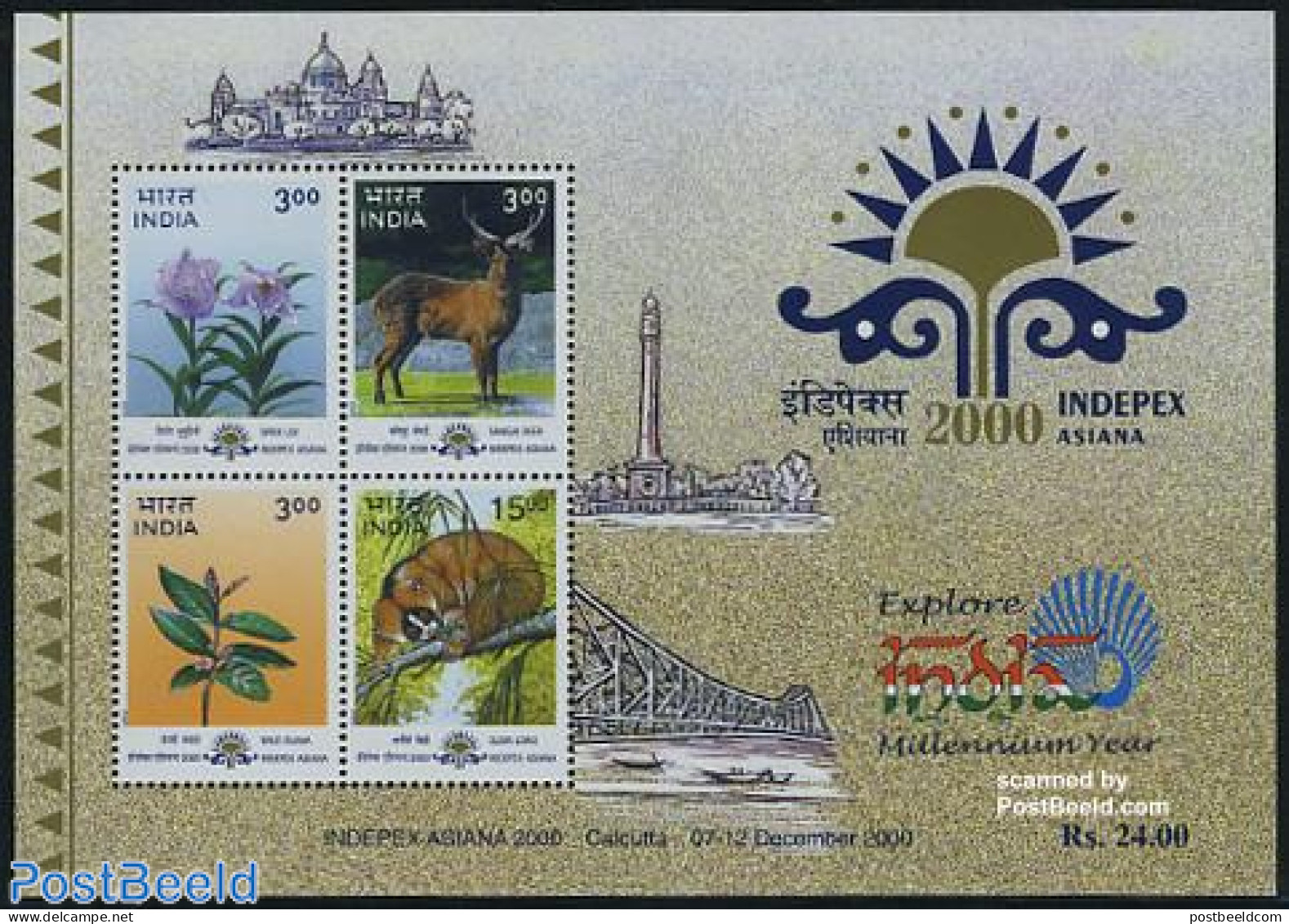 India 2000 Flora & Fauna S/s, Mint NH, Nature - Animals (others & Mixed) - Deer - Flowers & Plants - Neufs