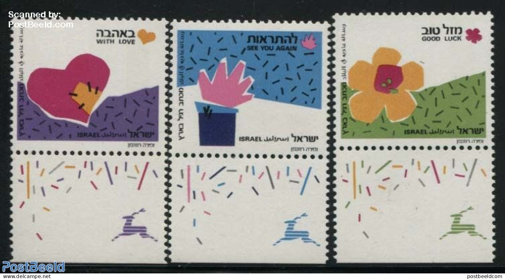 Israel 1989 Wishing Stamps 3v, Mint NH, Various - Greetings & Wishing Stamps - Ungebraucht (mit Tabs)
