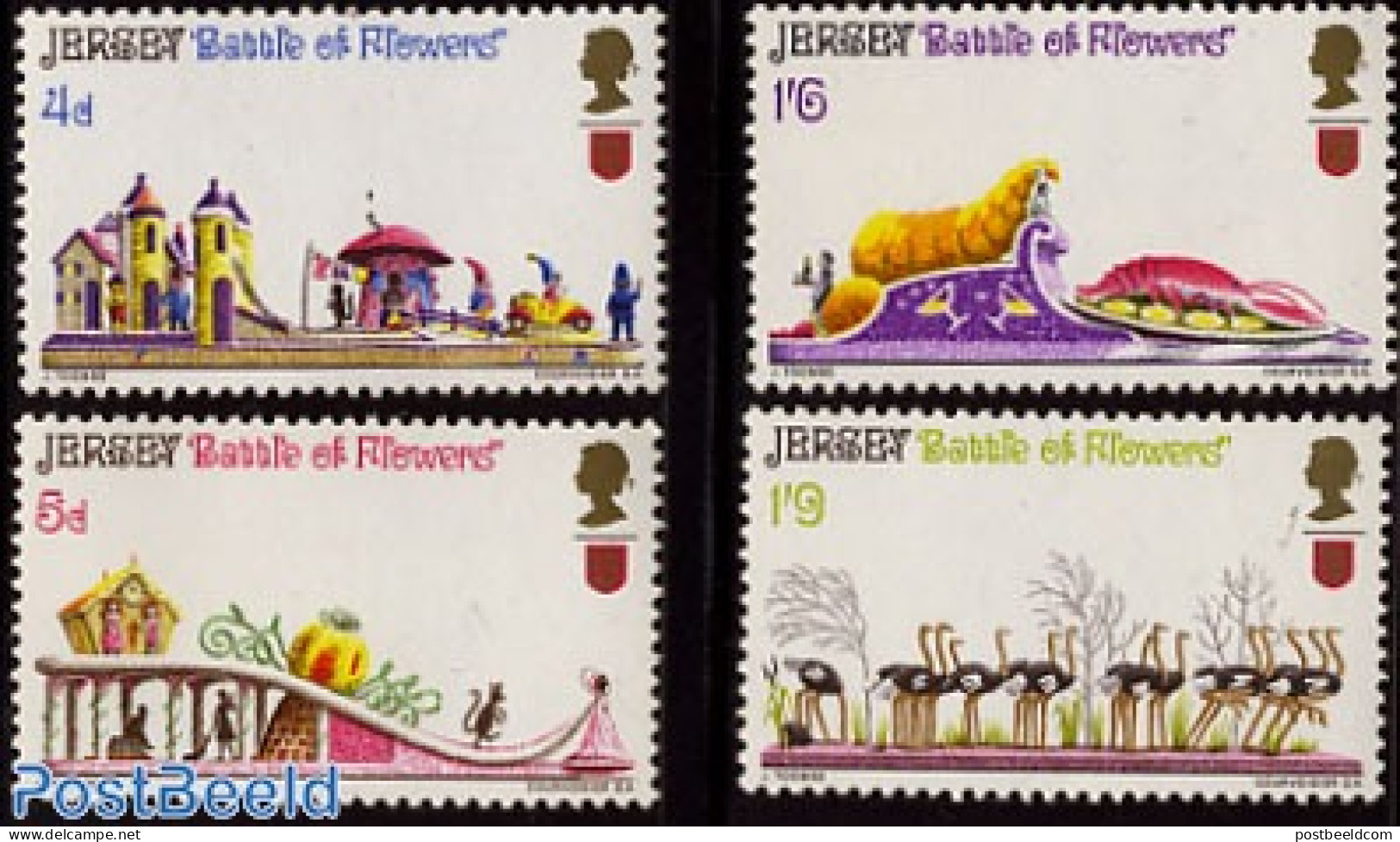 Jersey 1970 Flower Festival 4v, Mint NH, Nature - Various - Birds - Cats - Flowers & Plants - Folklore - Jersey