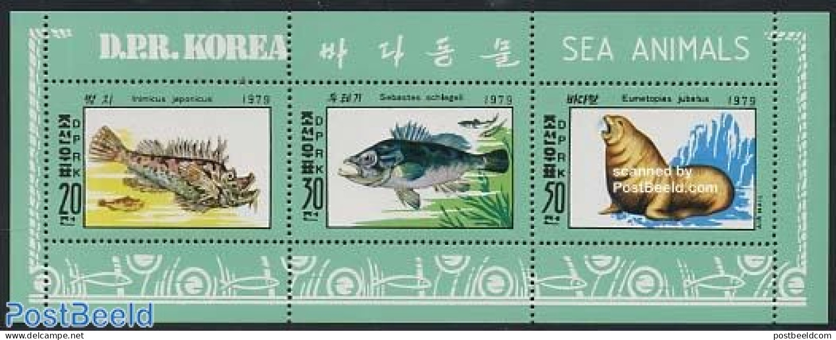 Korea, North 1979 Sea Animals 3v M/s, Mint NH, Nature - Fish - Sea Mammals - Fishes