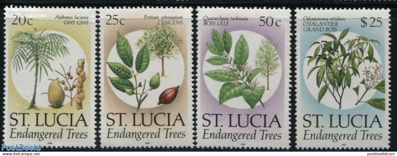 Saint Lucia 1990 Trees 4v, Mint NH, Nature - Trees & Forests - Rotary, Lions Club
