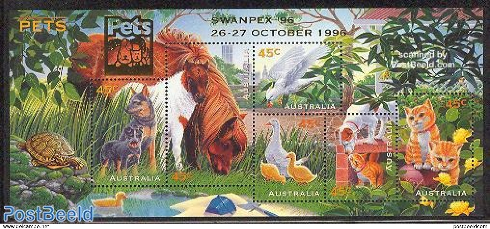 Australia 1996 Swanpex S/s, Mint NH, Nature - Animals (others & Mixed) - Birds - Cats - Dogs - Horses - Turtles - Phil.. - Unused Stamps