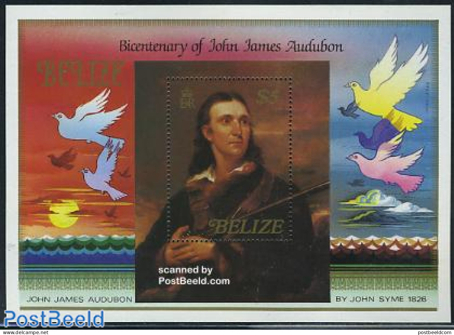 Belize/British Honduras 1985 J.J. Audubon S/s, Mint NH, Nature - Birds - Art - Paintings - Self Portraits - Pigeons - Honduras Britannique (...-1970)