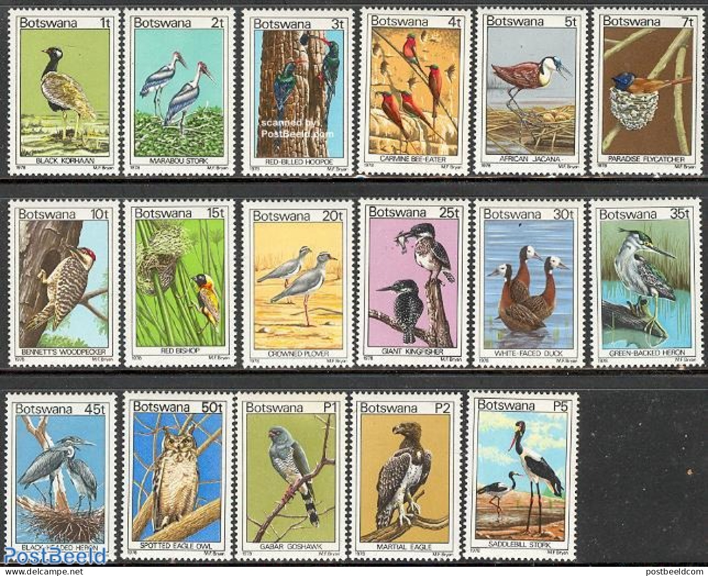 Botswana 1978 Definitives, Birds 17v, Mint NH, Nature - Birds - Botswana (1966-...)