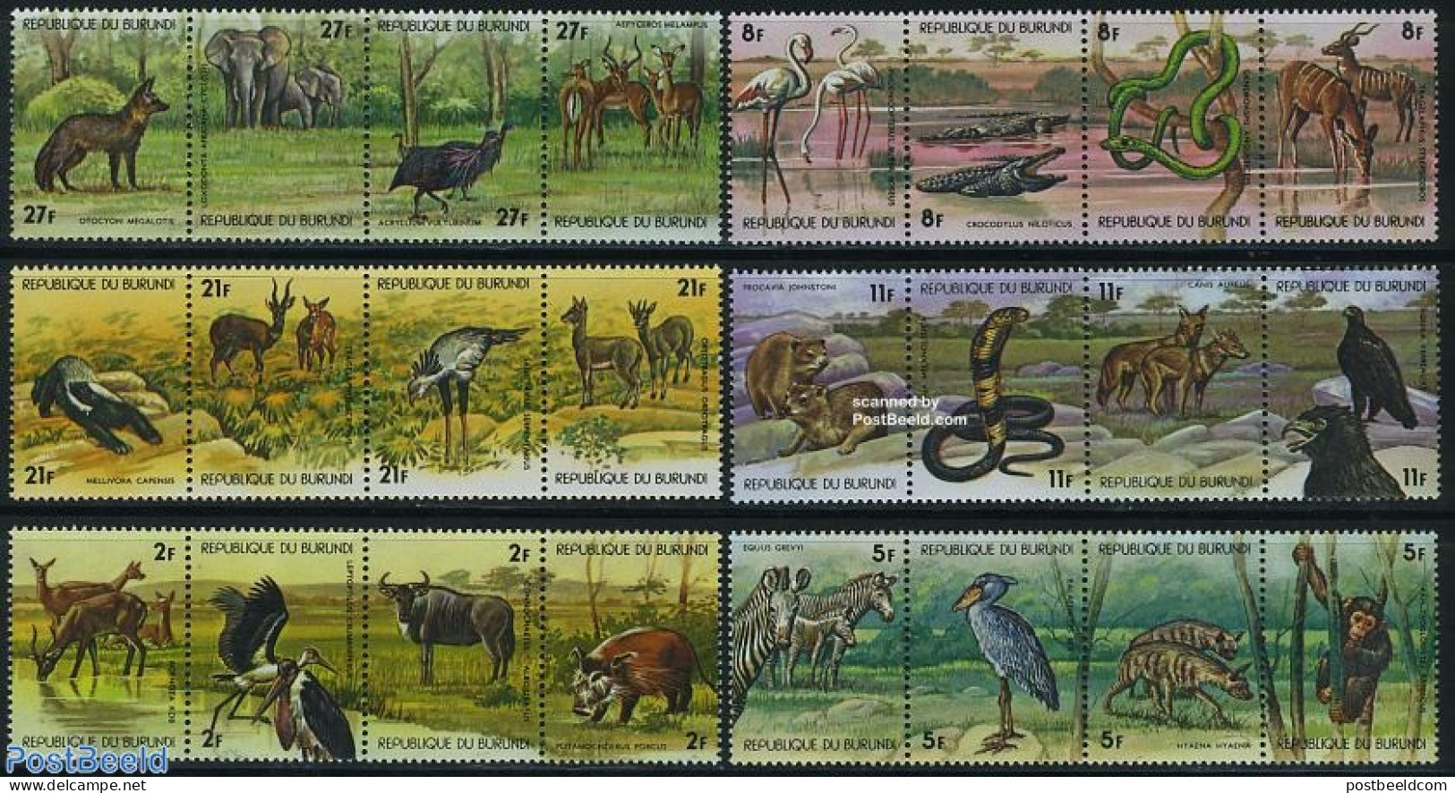Burundi 1977 Animals 6x4v [:::], Mint NH, Nature - Animals (others & Mixed) - Birds - Crocodiles - Elephants - Snakes .. - Sonstige & Ohne Zuordnung
