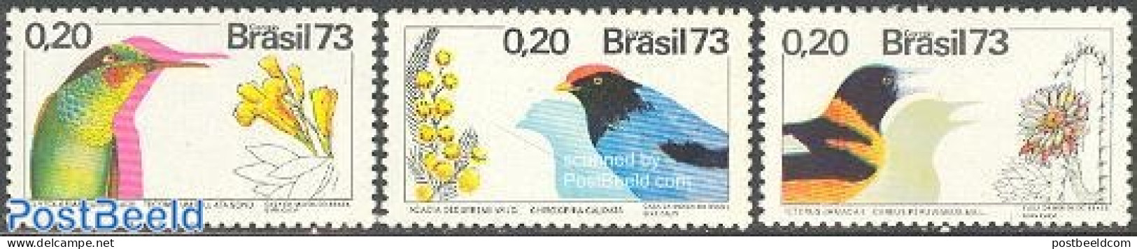 Brazil 1973 Birds & Flowers 3v, Mint NH, Nature - Birds - Flowers & Plants - Unused Stamps