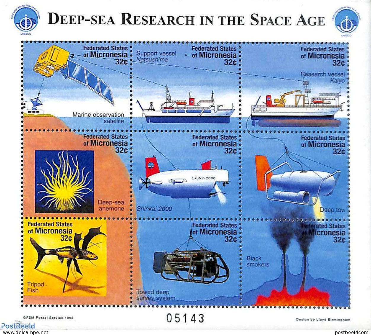 Micronesia 1998 Int. Ocean Year 9v M/s, Mint NH, Nature - Transport - Fish - Ships And Boats - Space Exploration - Vissen