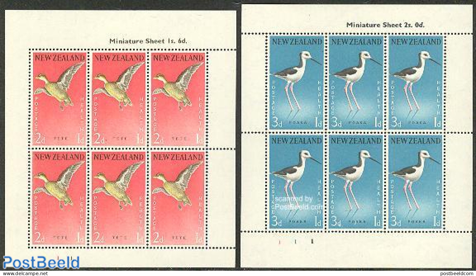 New Zealand 1959 Health 2 M/s, Mint NH, Health - Nature - Health - Birds - Unused Stamps
