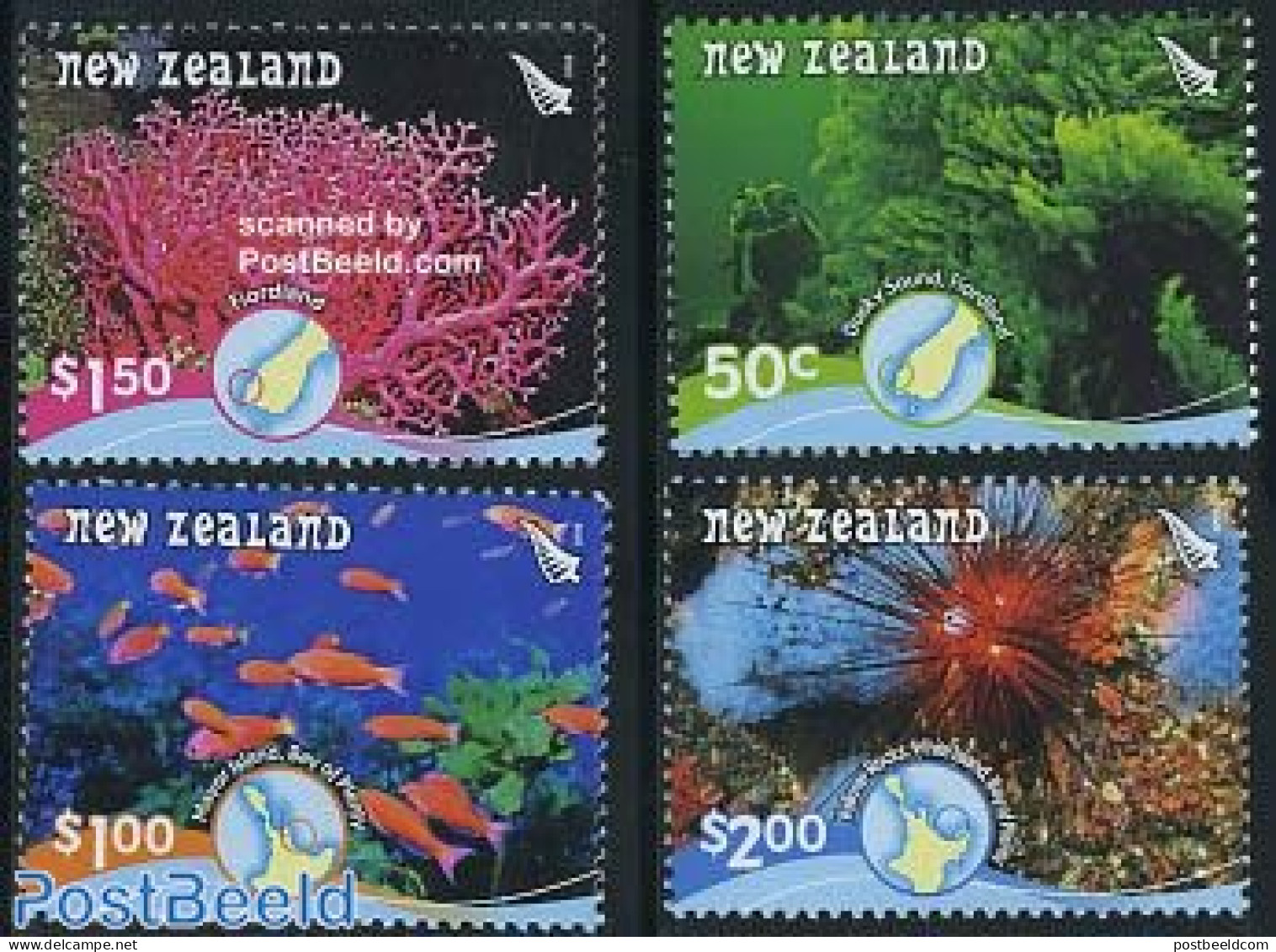 New Zealand 2008 Underwater Reefs 4v, Mint NH, Nature - Sport - Various - Fish - Diving - Maps - Neufs