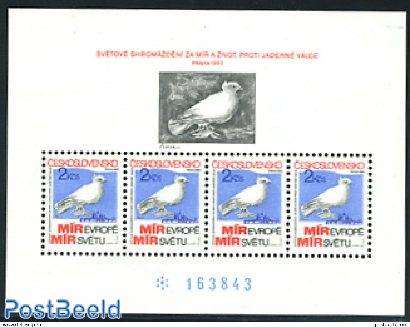 Czechoslovkia 1983 Peace Meeting S/s, Mint NH, Nature - Birds - Art - Pablo Picasso - Pigeons - Autres & Non Classés